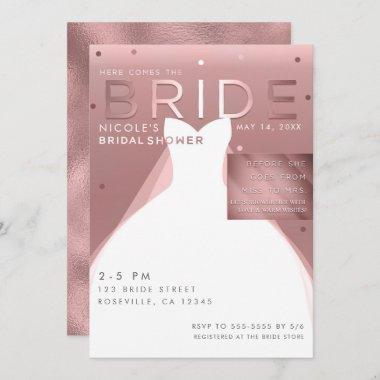 Here comes BRIDE Rose Gold Glam Chic Bridal Shower Invitations