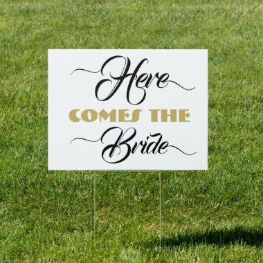 Here Comes the Bride Black & gold Wedding Ceremony Sign