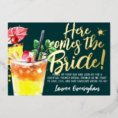 Here Comes the Bride Fun Cocktail Save the Date Foil Invitations