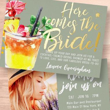Here Comes the Bride Fun Cocktail Save the Date Foil Invitations