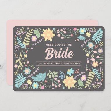 Here comes the Bride. Modern Floral Bridal Shower Invitations