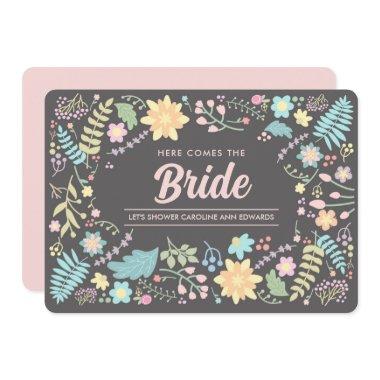 Here comes the Bride. Modern Floral Bridal Shower Invitations