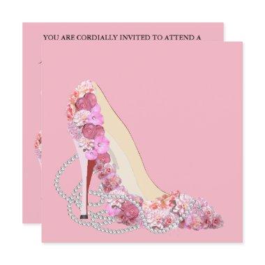 Here Comes The Bride Pink & Flowers Diamonds Party Invitations