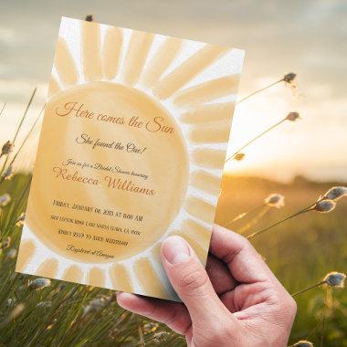 Here Comes the Sun Ray Yellow Bridal Shower Invitations