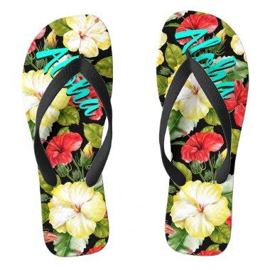 Hibiscus Hawaiian Tropical Floral | Personalized Flip Flops