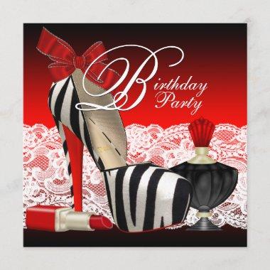 High Heel Shoes Black Red Zebra Party Invitations