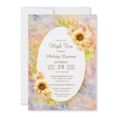 High Tea Bridal Brunch Painted Gold Floral Invitations