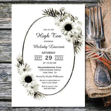 High Tea Bridal Shower Black and White Floral Invitations