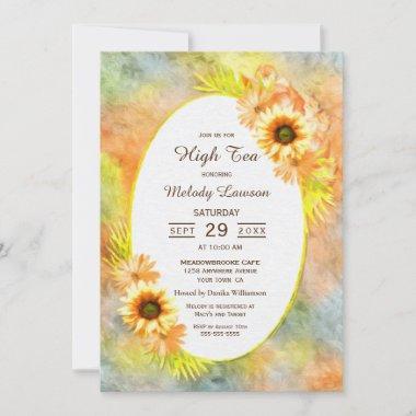 High Tea Bridal Shower Elegant Rustic Sunflower Invitations
