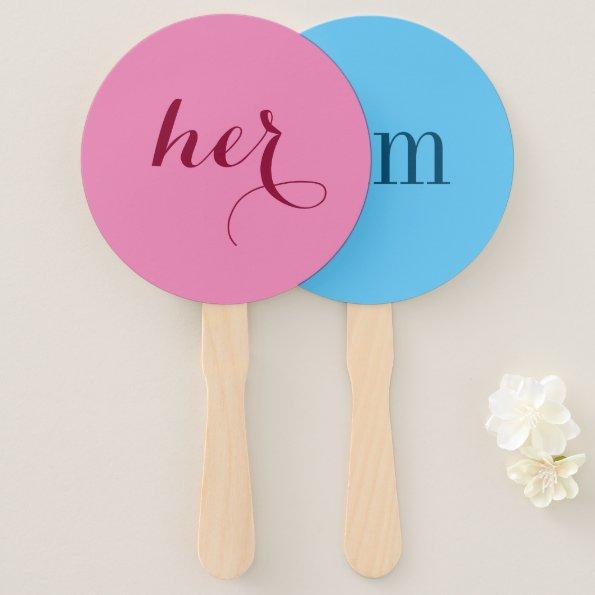 Him or Her? Bride Groom shower game paddles Hand Fan