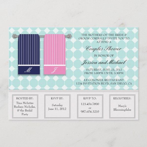 His and Hers Towels Modern Couples Shower Invitations