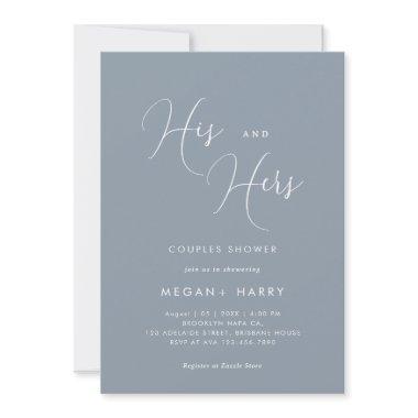 His & Hers Simple Dusty Blue Couple Shower Bridal Invitations