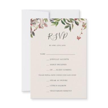 Holiday Botanical Champagne Menu Choice RSVP Card