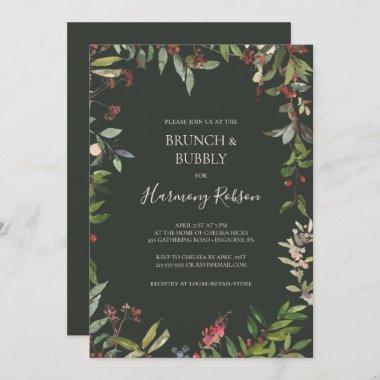 Holiday Botanical Green Brunch and Bubbly Shower Invitations