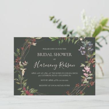Holiday Botanical Green Horizontal Bridal Shower Invitations
