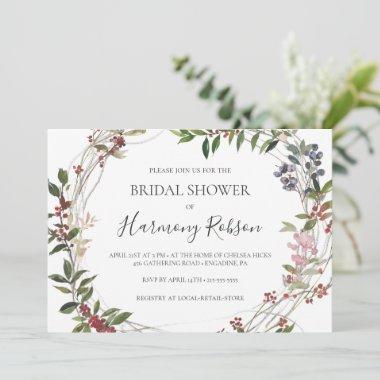 Holiday Botanical | White Horizontal Bridal Shower Invitations
