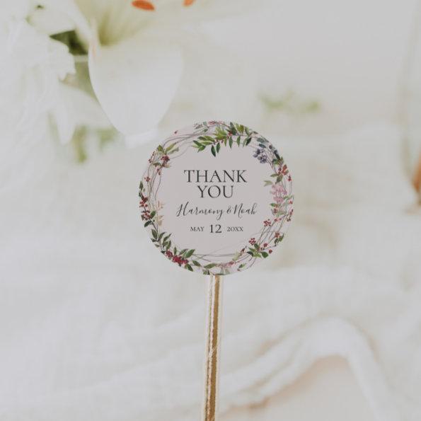 Holiday Chic Botanical | Champagne Thank You Favor Classic Round Sticker
