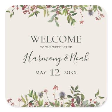 Holiday Chic Botanical | Champagne Wedding Welcome Square Sticker