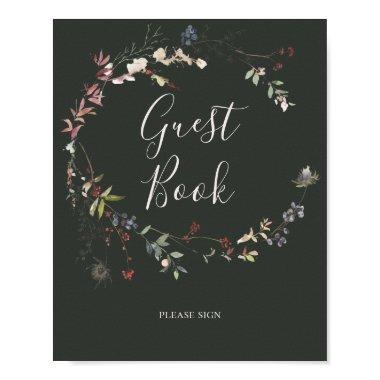Holiday Chic Botanical Dark Green Guest Book Sign