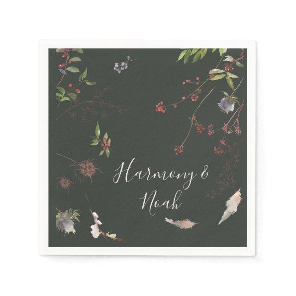 Holiday Chic Botanical Dark Green Wedding Napkins