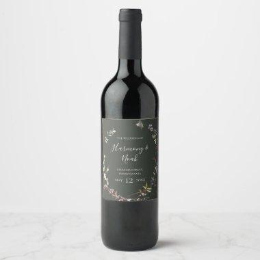 Holiday Chic Botanical | Dark Green Wedding Wine Label