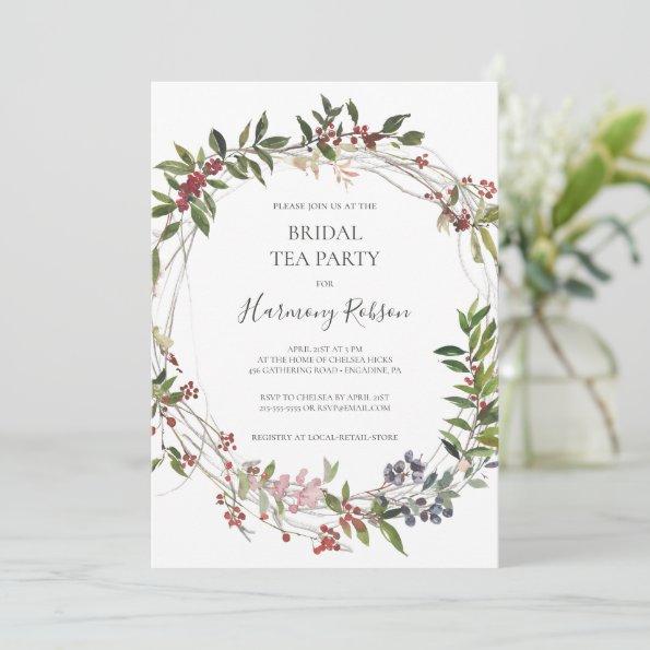 Holiday Chic Botanical White Bridal Tea Party Invitations