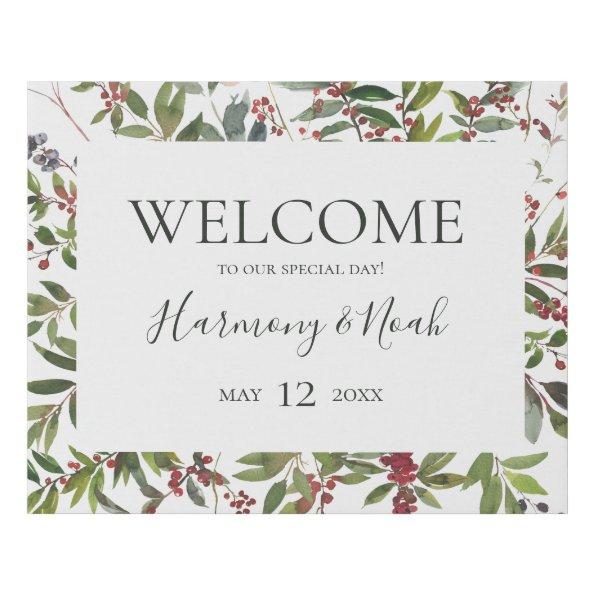 Holiday Chic Botanical | White Welcome Faux Canvas Print