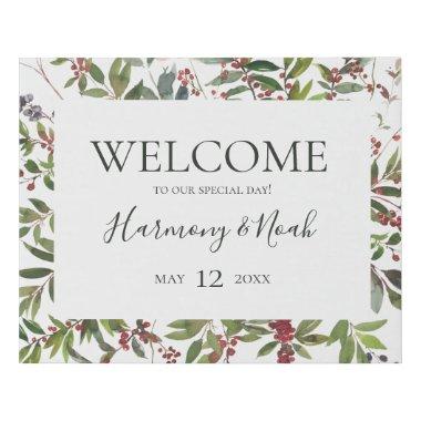 Holiday Chic Botanical | White Welcome Faux Canvas Print