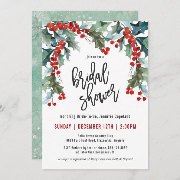 Holiday Greenery Watercolor Bridal Shower Invitations