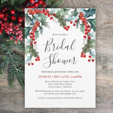 Holiday Greenery Watercolor Bridal Shower Invitations