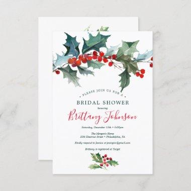 Holiday Holly Bridal Shower Invitations