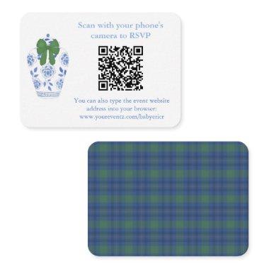 Holidays Blue Green Chinoiserie QR Code Registry Enclosure