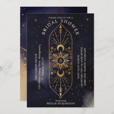 Holistic Celestial Sun & Moon Navy Bridal Shower Invitations