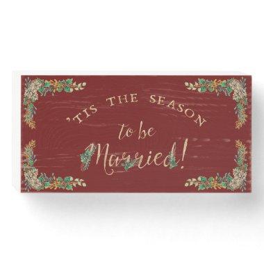 Holly Watercolor Red Gold Tis the Season Married Wooden Box Sign