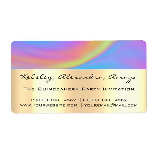 Holograph Unicorn Gold Bridal Abstract Sweet 16th Label