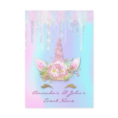 Holographic Drips Unicorn Party Sweet 15th Mermaid Invitations