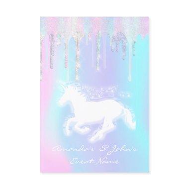 Holographic Drips Unicorn Party Sweet 16th Mermaid Invitations