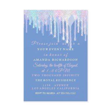 Holographic Drips Unicorn Pink Blue Quinceanera Invitations