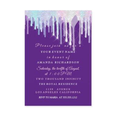 Holographic Drips Unicorn Pink Purple Sweet 16th Invitations