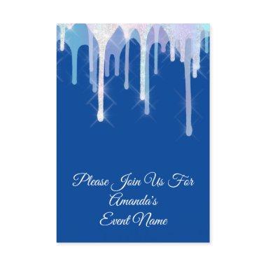 Holographic Drips Unicorn Pink Royal Blue Invitations