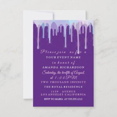 Holographic Drips Wedding Bridal 16th Purple Invitations
