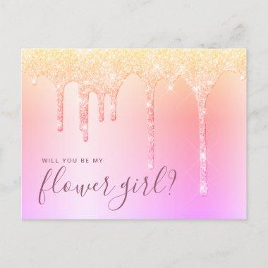 Holographic drips will you be my flower girl invitation postInvitations