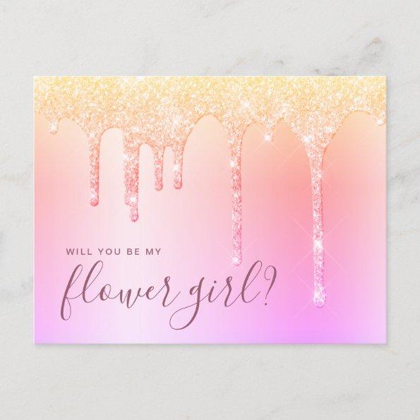 Holographic drips will you be my flower girl invitation postInvitations