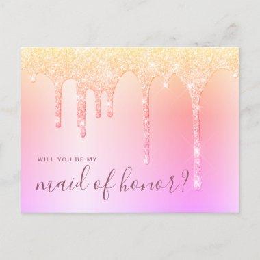 Holographic drips will you be my maid of honor invitation postInvitations