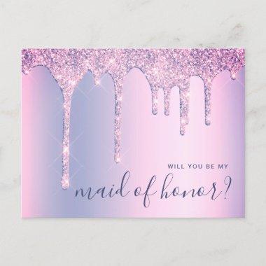 Holographic drips will you be my maid of honor invitation postInvitations