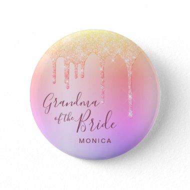 Holographic glitter drips grandma of the bride button