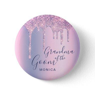 Holographic glitter drips grandma of the groom button