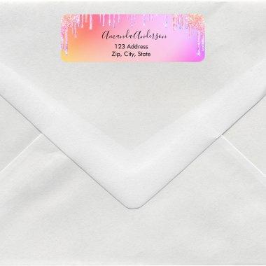 Holographic glitter drips unicorn return address l label