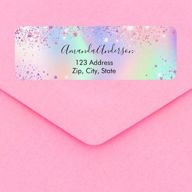 Holographic glitter dust unicorn return address label