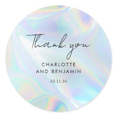 Holographic Modern and Minimalist Script Wedding Classic Round Sticker